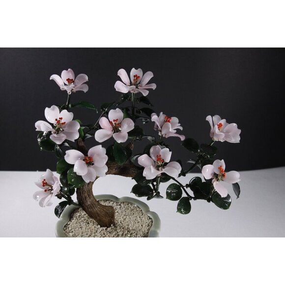Vintage Pink glass flower bonsai 11 x 12 inches, pink flowering dogwood - Picture 4 of 10